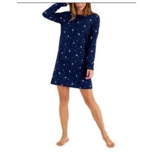 NWT Charter Club Christmas Flying Reindeer Knit Sleep Shirt Navy Blue